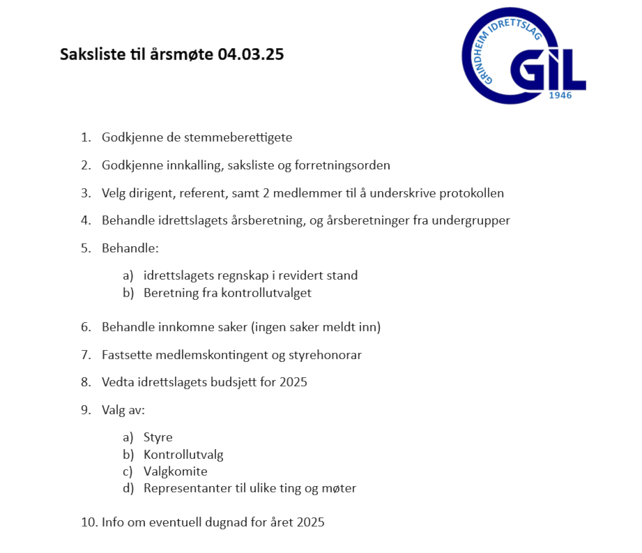 Image for Saksliste til årsmøte 4. mars